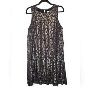 Calvin Klein Dress Black Gold Metallic Leopard Print A-Line Round Neck Size 14